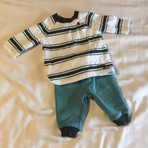 Gymboree green pants with white striped shirt
